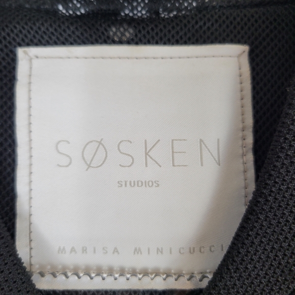 SOSKEN STUDIOS Marisa Minicucci Charlie black mesh trim zip front bomber jacket - Picture 6 of 14